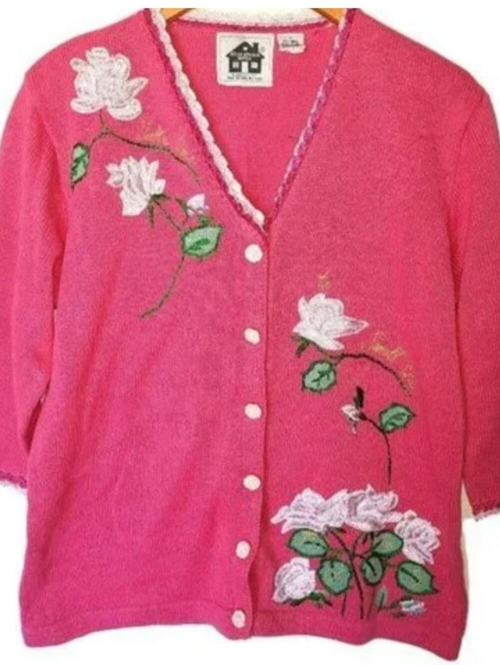 Vintage Storybook Knits Pink Floral Cardigan       Size 1X